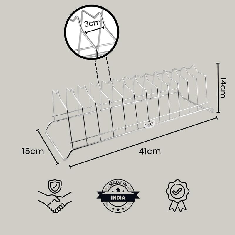Unify Combo 2 Pieces Stainless Steel Plate Rack, Kitchen Rack, Utensil Rack for Kitchen, Plate Stand for Kitchen Cabinet, Chrome, Silver (8 Sections, Pack of 2)