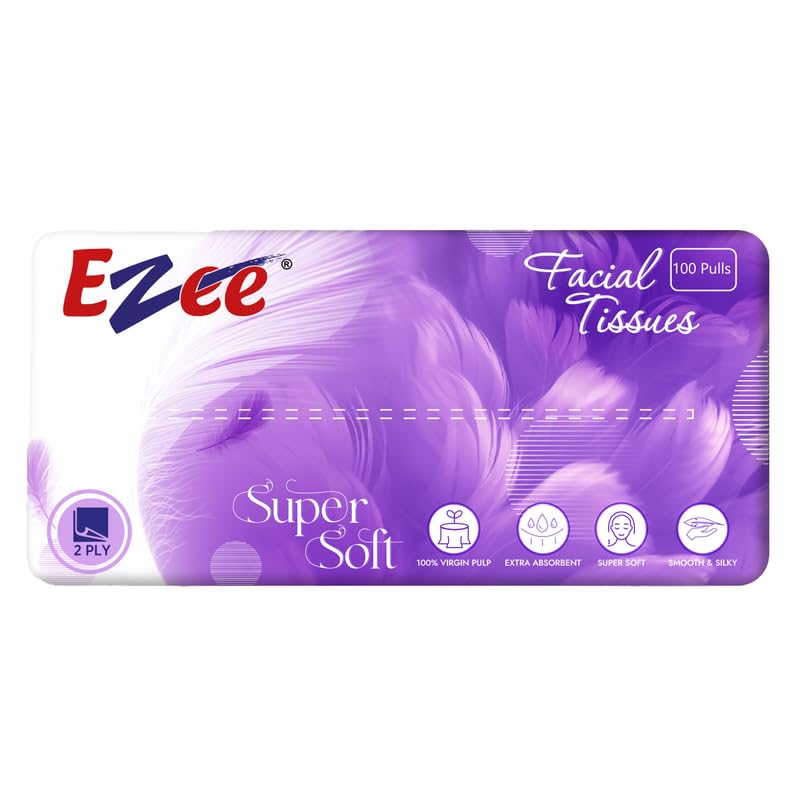 Ezee 2 Ply Facial Tissue Soft Pack 600 Pulls | Ultrasoft, Absorbent, Made of Virgin Paper | 100 Pulls x Pack of 6