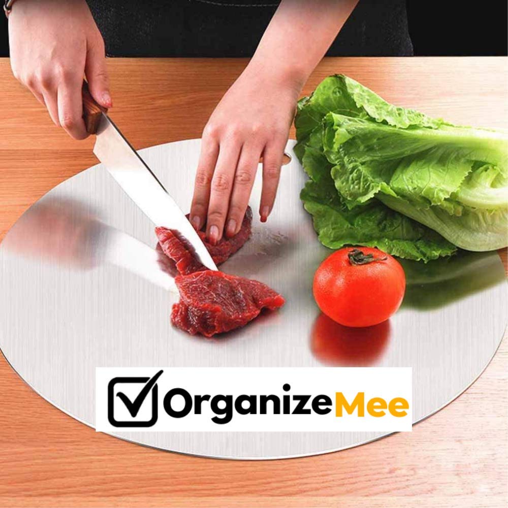 OrganizeMee Chopping Board Stainless Steel Metal Cutting Kitchen,Heavy Duty Choping-Board Vegetable, Meats vegitable Chopper Boards,Safe Durable with Anti-Skid Silicon Pad (New Medium)(31.8CM X 21CM)