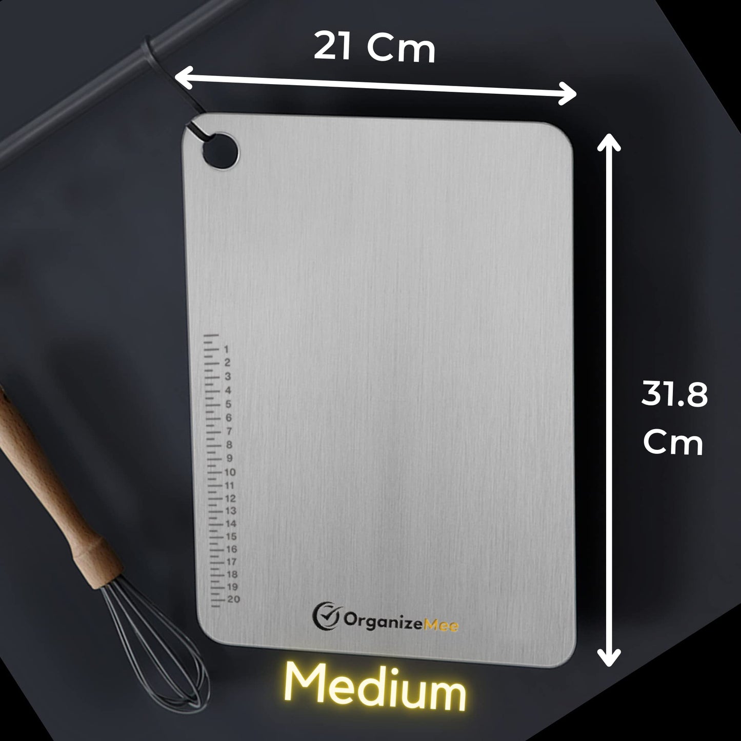 OrganizeMee Chopping Board Stainless Steel Metal Cutting Kitchen,Heavy Duty Choping-Board Vegetable, Meats vegitable Chopper Boards,Safe Durable with Anti-Skid Silicon Pad (New Medium)(31.8CM X 21CM)
