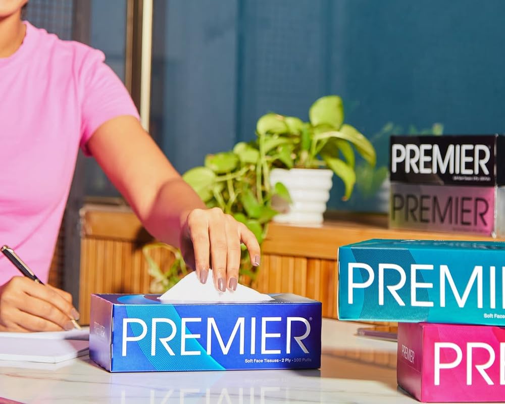 Premier Box Face Tissue Papers 100 Pulls 2Ply (Pack of 4-400 Pulls, 800 Sheets)