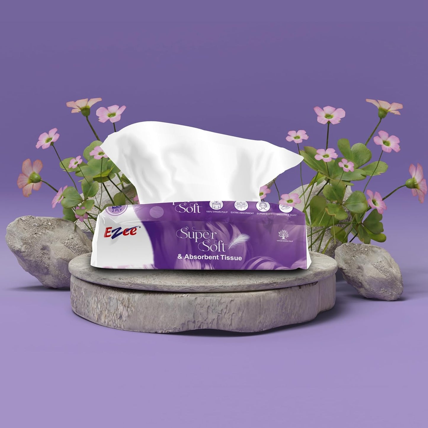 Ezee 2 Ply Facial Tissue Soft Pack 600 Pulls | Ultrasoft, Absorbent, Made of Virgin Paper | 100 Pulls x Pack of 6