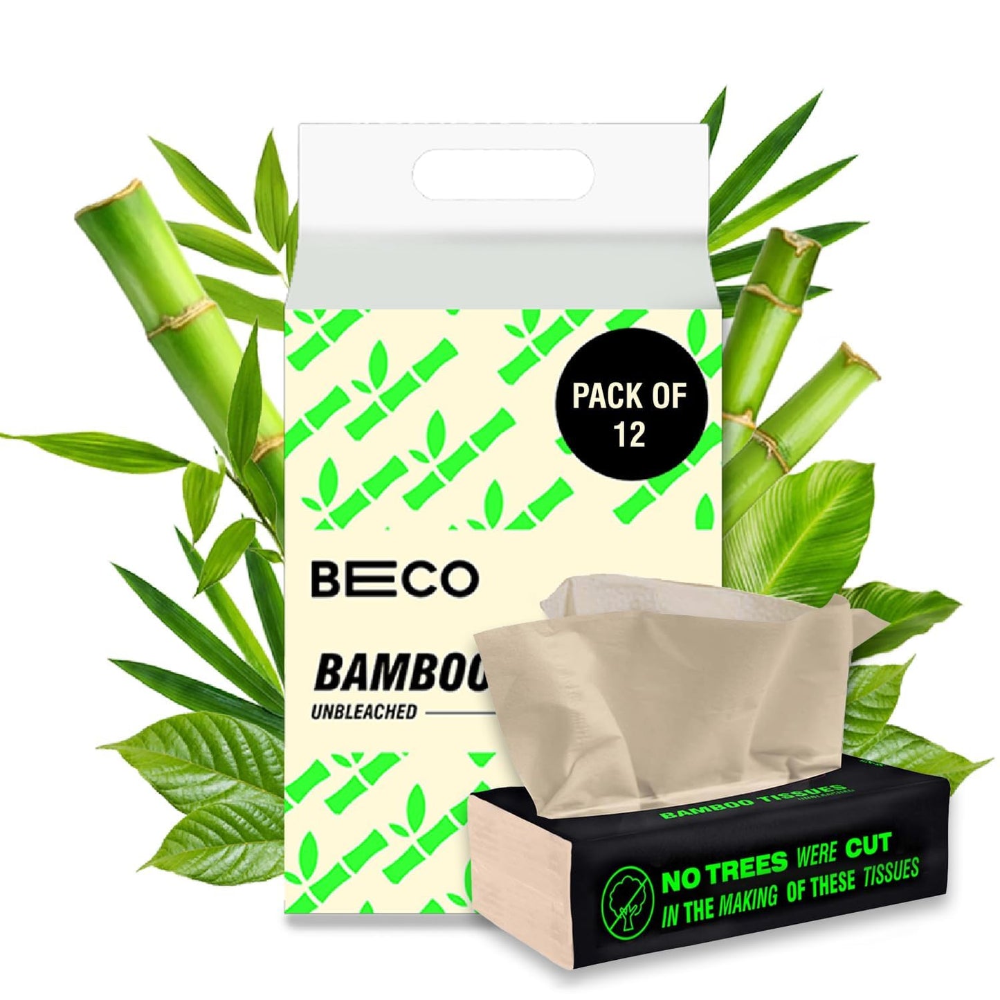 Beco Bamboo Soft Facial Tissue Papers- 100 Pulls (Pack of 6), 600 Pulls - 2 ply,100% Natural and Ecofriendly, Soft tissue box/pack