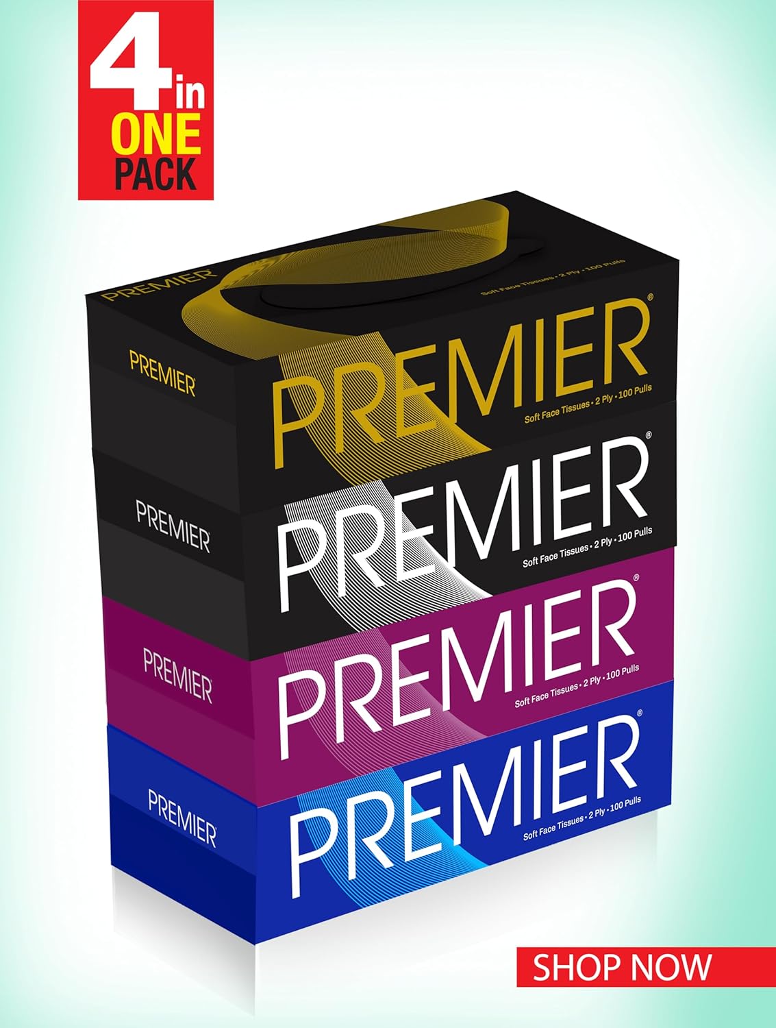 Premier Box Face Tissue Papers 100 Pulls 2Ply (Pack of 4-400 Pulls, 800 Sheets)
