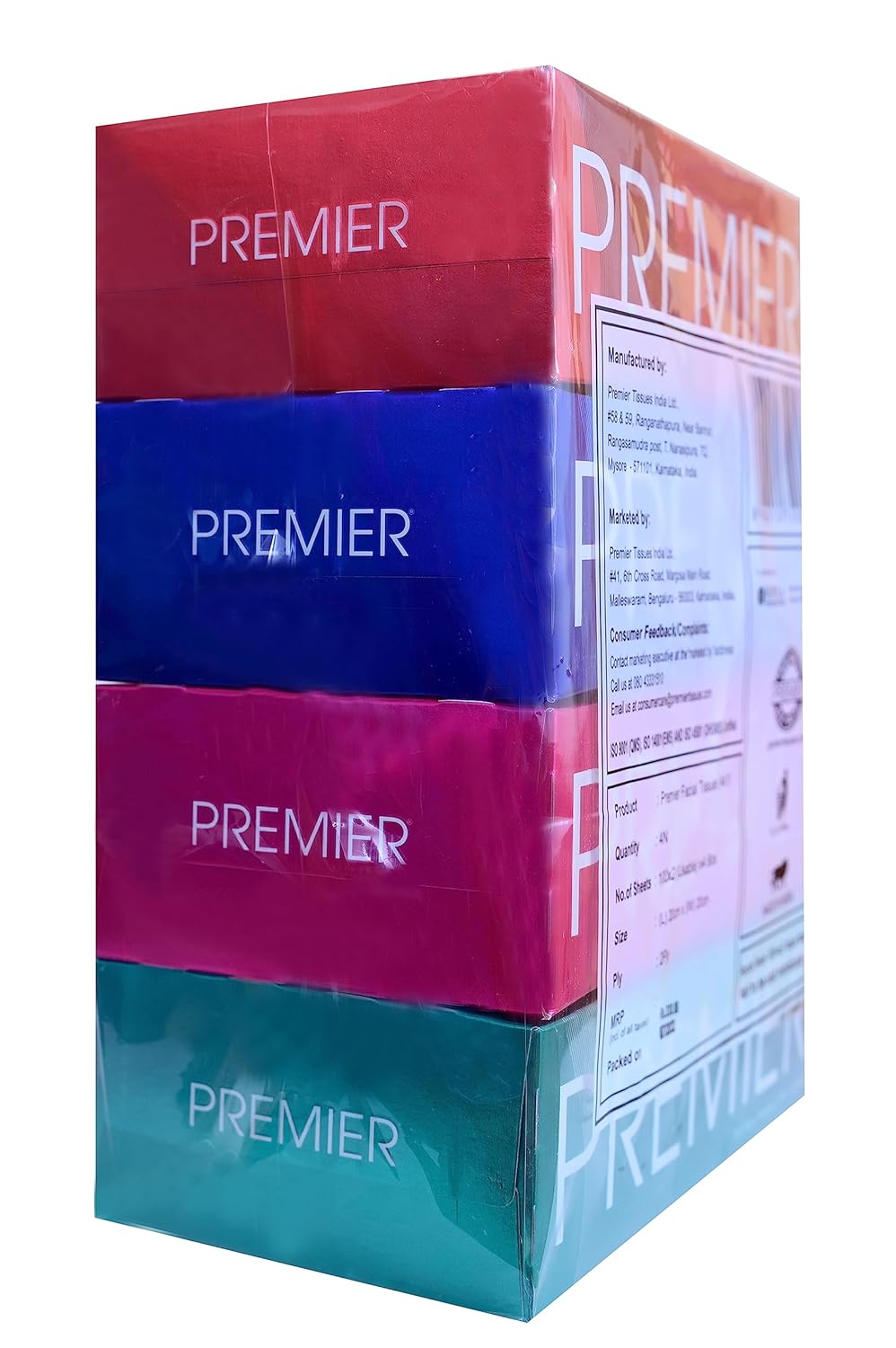 Premier Box Face Tissue Papers 100 Pulls 2Ply (Pack of 4-400 Pulls, 800 Sheets)