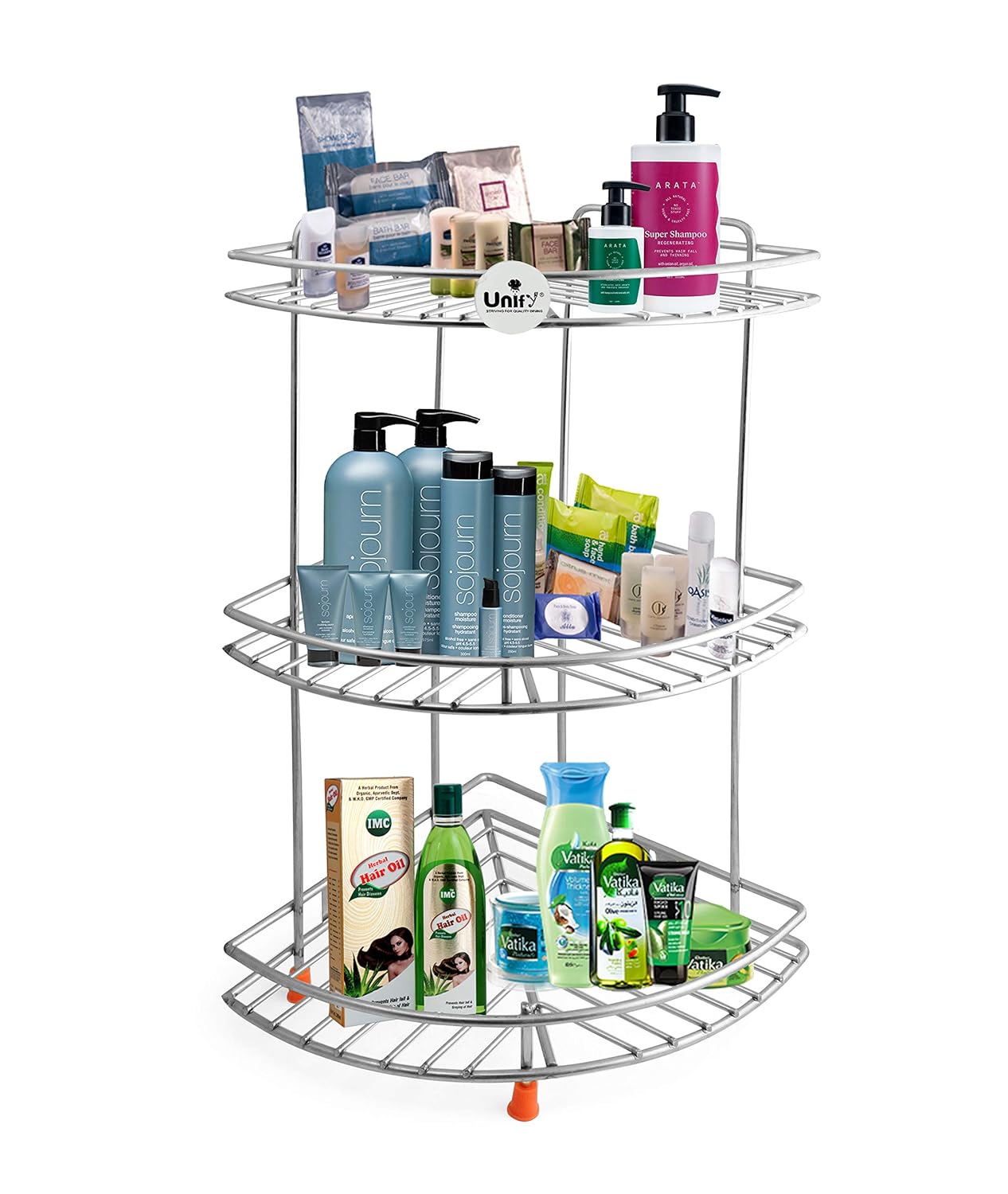 THAASA Stainless Steel 2 Tier Multipurpose Storage Organizer, Corner Stand for Kitchen and Bathroom, Shelf Rack, Bathroom Shelf Wall Mounted, Chrome Finish, Size: 23 x 23 x 33 cm