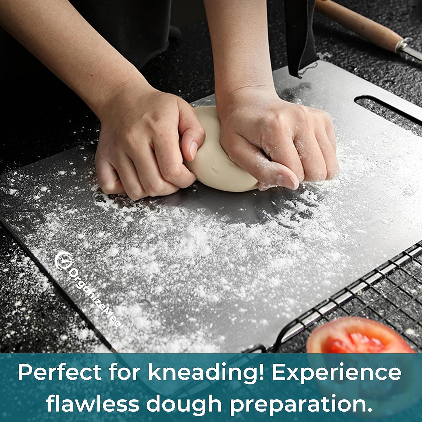OrganizeMee Chopping Board Stainless Steel Metal Cutting Kitchen,Heavy Duty Choping-Board Vegetable, Meats vegitable Chopper Boards,Safe Durable with Anti-Skid Silicon Pad (New Medium)(31.8CM X 21CM)