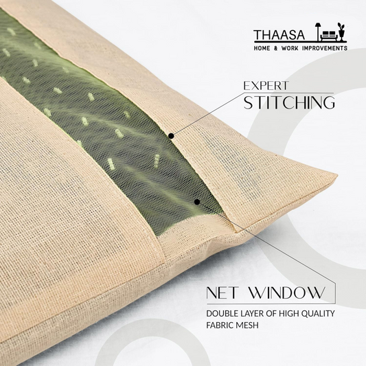THAASA Cotton Saree Bags/Covers For Storage Set Of - 12 Big Size Single (16 X 14 Inches) With Zip Closure For Clothes Bags And Wardrobe Organizer With Transparent Mesh Window, Beige