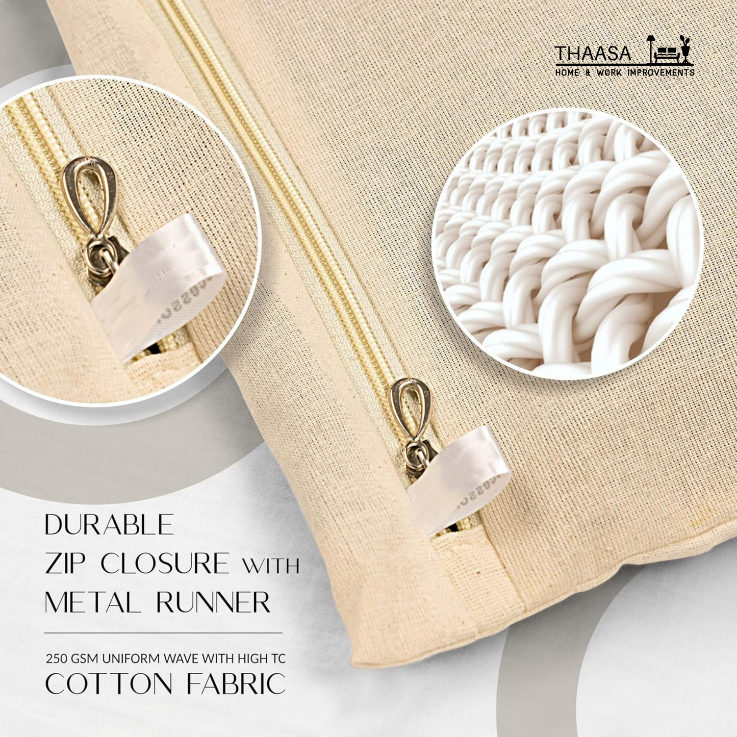 THAASA Cotton Saree Bags/Covers For Storage Set Of - 12 Big Size Single (16 X 14 Inches) With Zip Closure For Clothes Bags And Wardrobe Organizer With Transparent Mesh Window, Beige