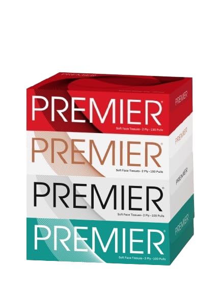 Premier Box Face Tissue Papers 100 Pulls 2Ply (Pack of 4-400 Pulls, 800 Sheets)