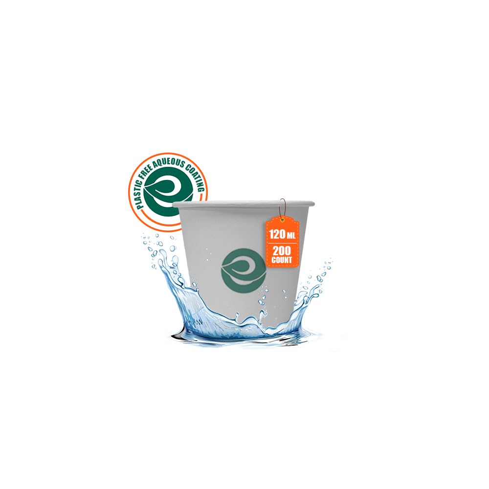 ECO SOUL [120 ml, 100 Count Disposable White Paper Cups| Plastic-Free Aqueous Coated | Eco-Friendly & Biodegradable Cups | Use & Throw Party Glasses | Ideal for Tea, Coffee & Water | 190 GSM