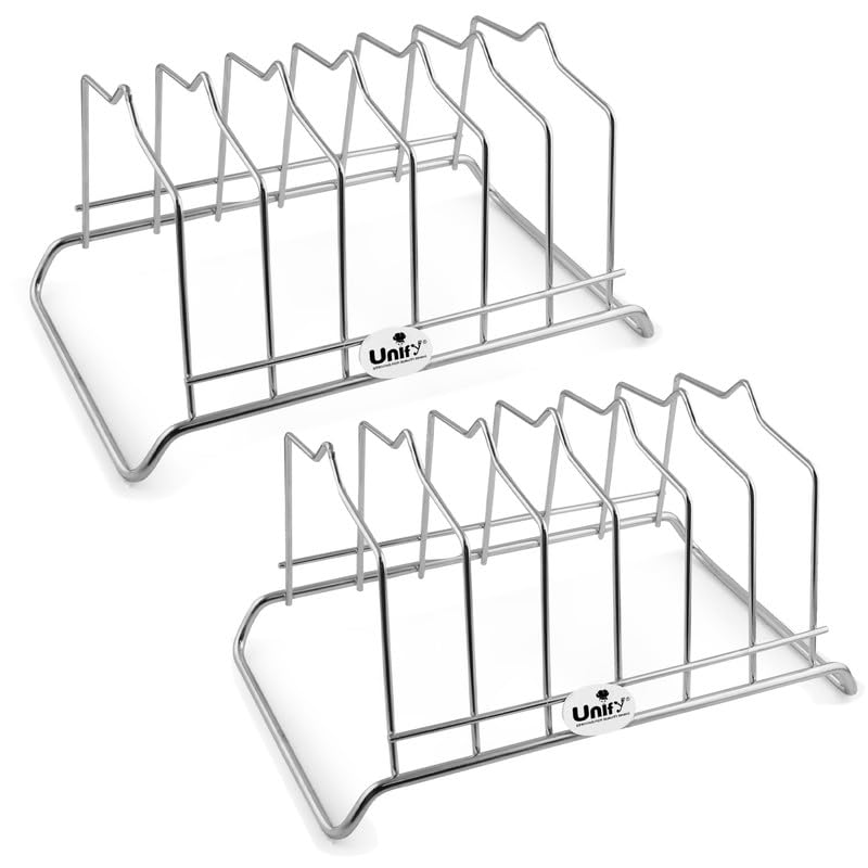 Unify Combo 2 Pieces Stainless Steel Plate Rack, Kitchen Rack, Utensil Rack for Kitchen, Plate Stand for Kitchen Cabinet, Chrome, Silver (8 Sections, Pack of 2)
