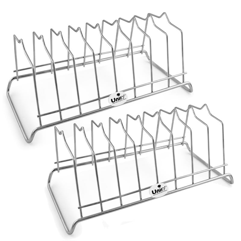 Unify Combo 2 Pieces Stainless Steel Plate Rack, Kitchen Rack, Utensil Rack for Kitchen, Plate Stand for Kitchen Cabinet, Chrome, Silver (8 Sections, Pack of 2)