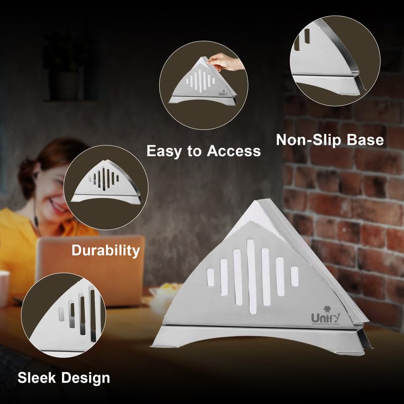 Thaasa 2 Pieces Stainless Steel Napkin Holder for Kitchen - Tissue Paper Holder for Dining Table, Napkin Stand for Restaurant, Cafe, Hotels, Matt Finish Slotted Lines (Pack of 2)