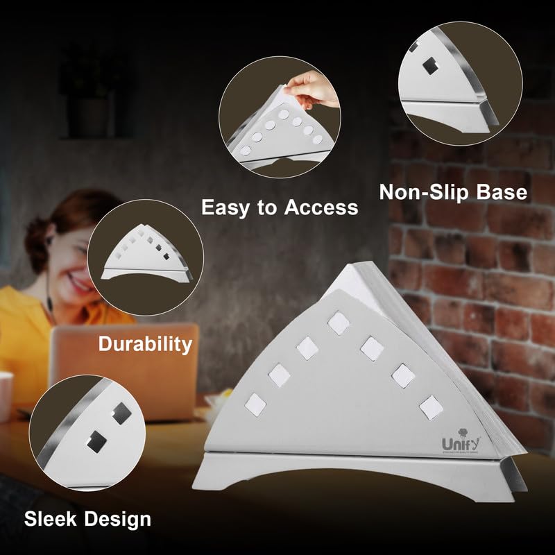 THAASA 2 Pieces Stainless Steel Napkin Holder for Kitchen - Tissue Paper Holder for Dining Table, Napkin Stand for Restaurant, Cafe, Hotels, Matt Finish Slotted Square (Pack of 2)