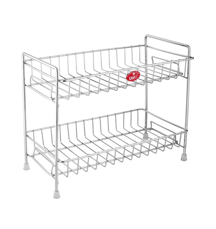 Unify Stainless Steel 3 Tier Kitchen Countertop Spice Container Organizer Rack with Shelf Liner for Kitchen/Cabinet/Pantry/Office (Rectangle), 39L x 19.5B x 50H cm