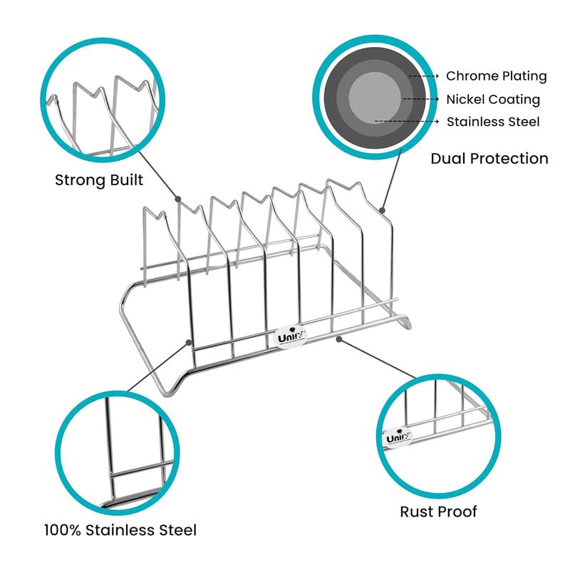 Unify Combo 2 Pieces Stainless Steel Plate Rack, Kitchen Rack, Utensil Rack for Kitchen, Plate Stand for Kitchen Cabinet, Chrome, Silver (8 Sections, Pack of 2)
