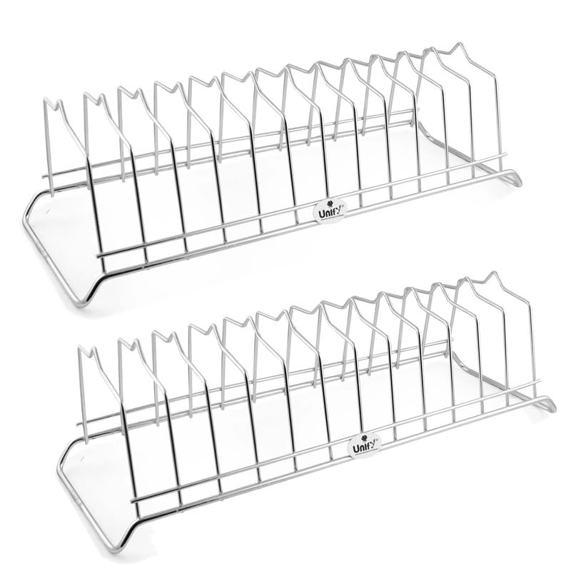 Unify Combo 2 Pieces Stainless Steel Plate Rack, Kitchen Rack, Utensil Rack for Kitchen, Plate Stand for Kitchen Cabinet, Chrome, Silver (8 Sections, Pack of 2)