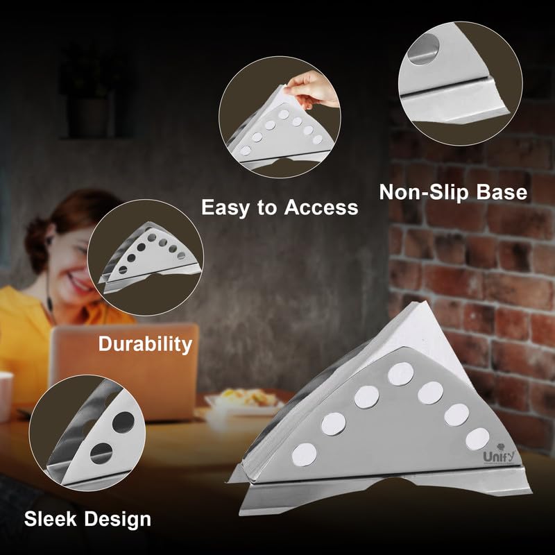 THAASA 2 Pieces Stainless Steel Napkin Holder for Kitchen - Tissue Paper Holder for Dining Table, Napkin Stand for Restaurant, Cafe, Hotels, Matt Finish Slotted Round (Pack of 2)