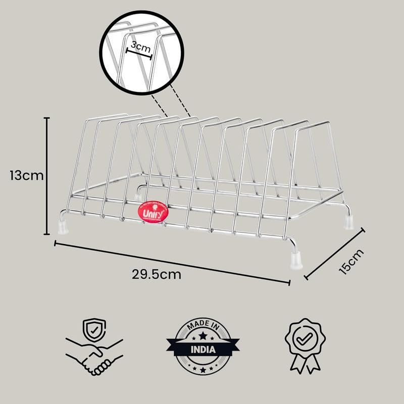 Unify Combo 2 Pieces Stainless Steel Plate Rack, Kitchen Rack, Utensil Rack for Kitchen, Plate Stand for Kitchen Cabinet, Chrome, Silver (8 Sections, Pack of 2)