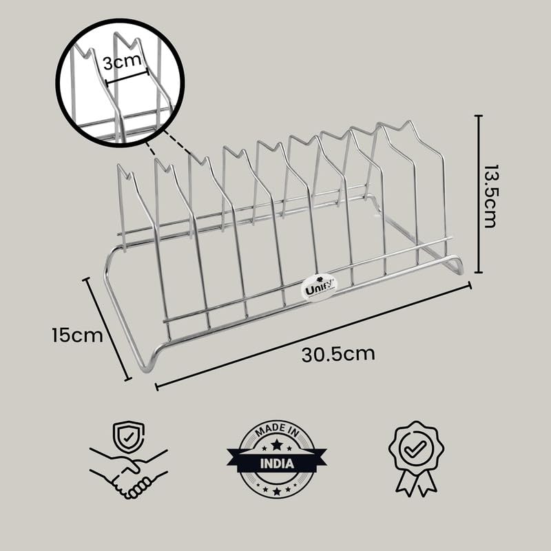 Unify Combo 2 Pieces Stainless Steel Plate Rack, Kitchen Rack, Utensil Rack for Kitchen, Plate Stand for Kitchen Cabinet, Chrome, Silver (8 Sections, Pack of 2)
