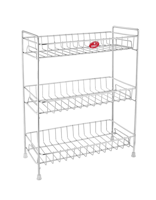 Unify Stainless Steel 3 Tier Kitchen Countertop Spice Container Organizer Rack with Shelf Liner for Kitchen/Cabinet/Pantry/Office (Rectangle), 39L x 19.5B x 50H cm