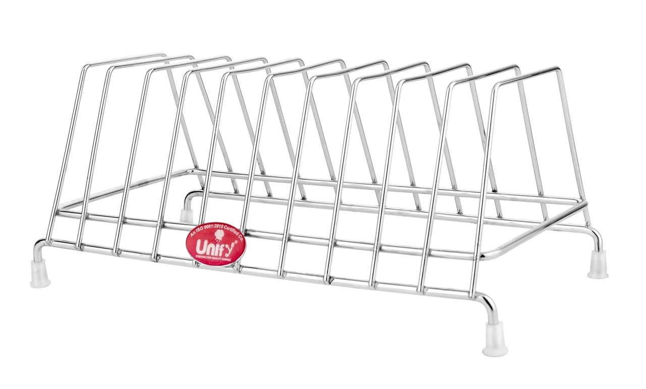Unify Combo 2 Pieces Stainless Steel Plate Rack, Kitchen Rack, Utensil Rack for Kitchen, Plate Stand for Kitchen Cabinet, Chrome, Silver (8 Sections, Pack of 2)