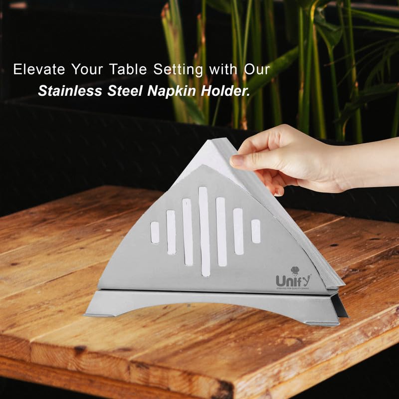 Thaasa 2 Pieces Stainless Steel Napkin Holder for Kitchen - Tissue Paper Holder for Dining Table, Napkin Stand for Restaurant, Cafe, Hotels, Matt Finish Slotted Lines (Pack of 2)