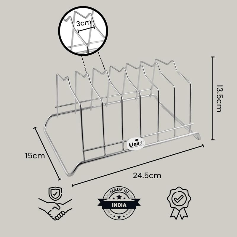 Unify Combo 2 Pieces Stainless Steel Plate Rack, Kitchen Rack, Utensil Rack for Kitchen, Plate Stand for Kitchen Cabinet, Chrome, Silver (8 Sections, Pack of 2)