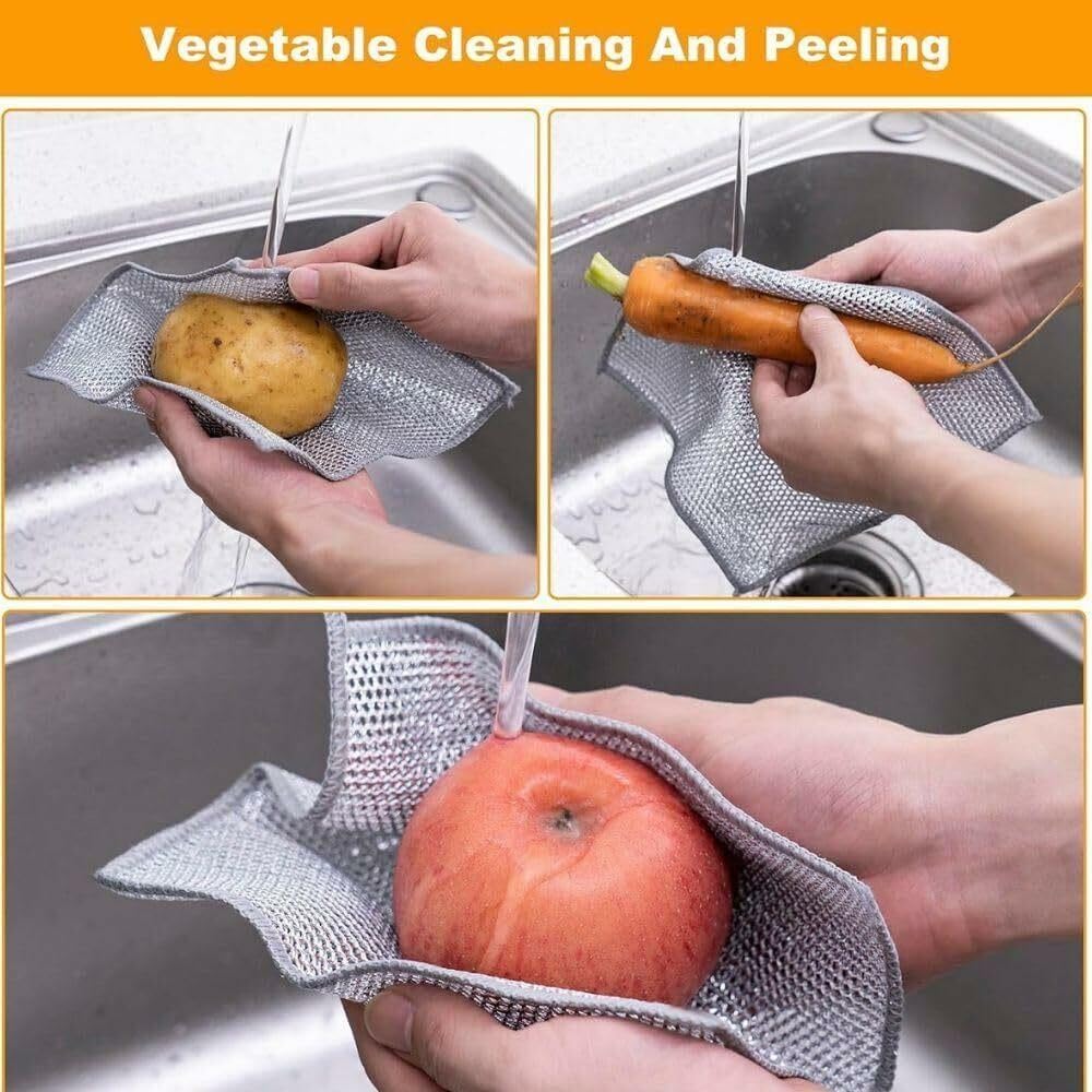 THAASA Multipurpose Wire Dishwashing Rags for Wet and Dry Stainless Steel Scrubber Non-Scratch Wire Dishcloth for Washing Dishes Sinks Counters Easy Rinsing Machine Washable (5)