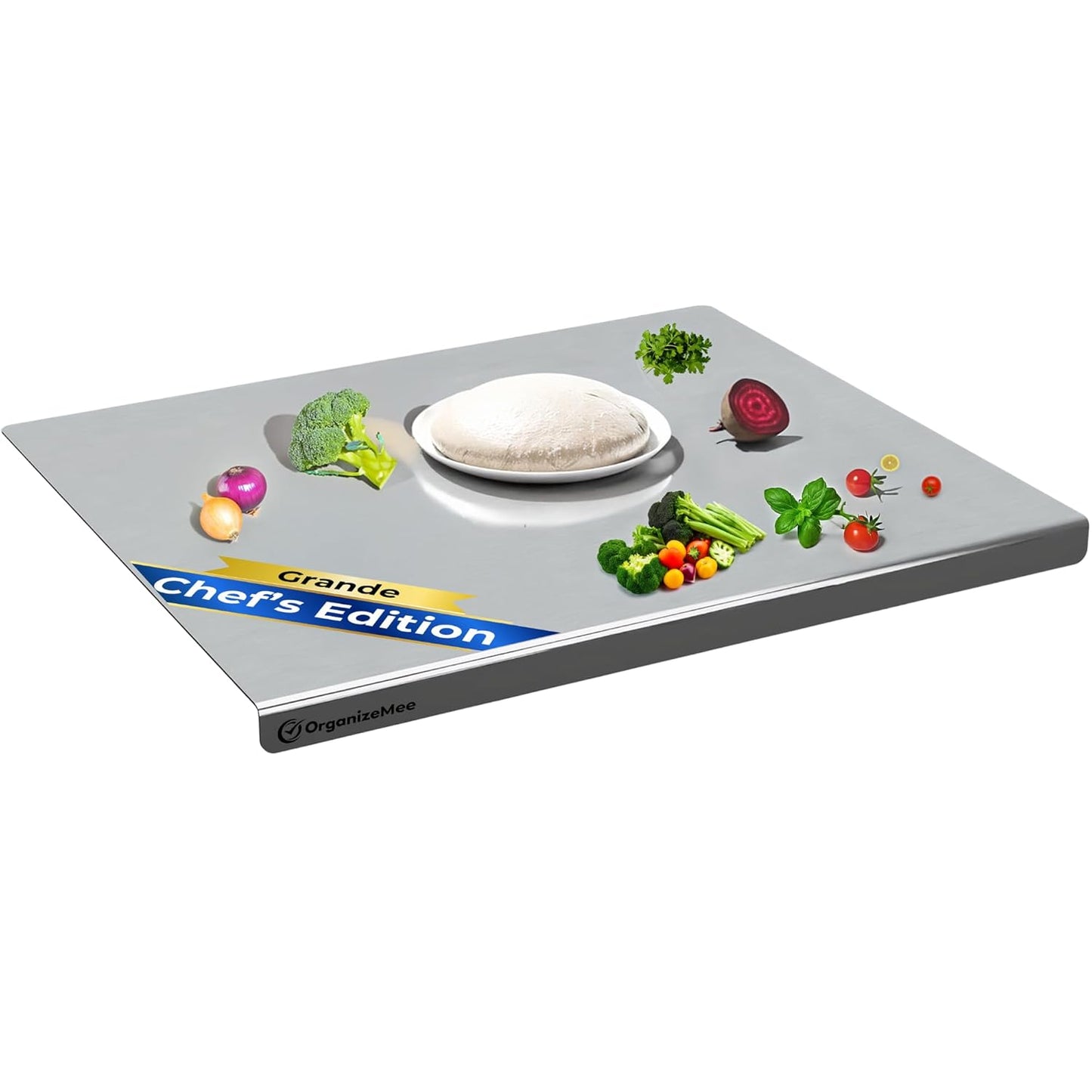 OrganizeMee Chopping Board Stainless Steel Metal Cutting Kitchen,Heavy Duty Choping-Board Vegetable, Meats vegitable Chopper Boards,Safe Durable with Anti-Skid Silicon Pad (New Medium)(31.8CM X 21CM)