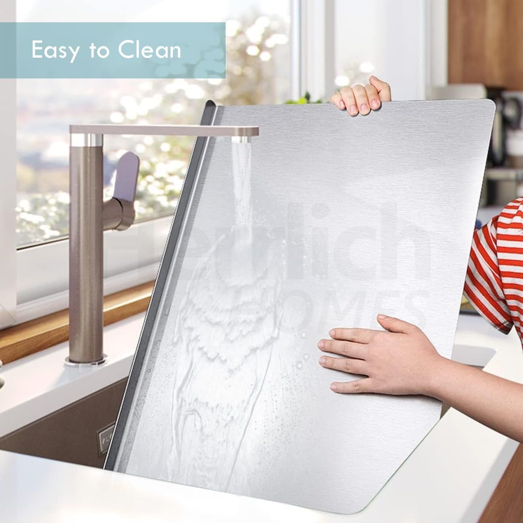Herrlich Homes 304 Stainless Steel Chopping Board with Lip for Kitchen | Free Rollin Pin | Non Slip| Rust Proof | Easy to use| Round Edge| For Cutting Vegetables, Meat,Fish,Fruits | Medium |40 x 32 cm