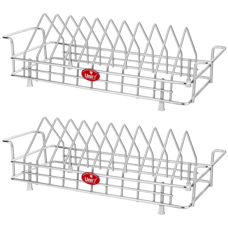 Unify Combo 2 Pieces Stainless Steel Plate Rack, Kitchen Rack, Utensil Rack for Kitchen, Plate Stand for Kitchen Cabinet, Chrome, Silver (8 Sections, Pack of 2)