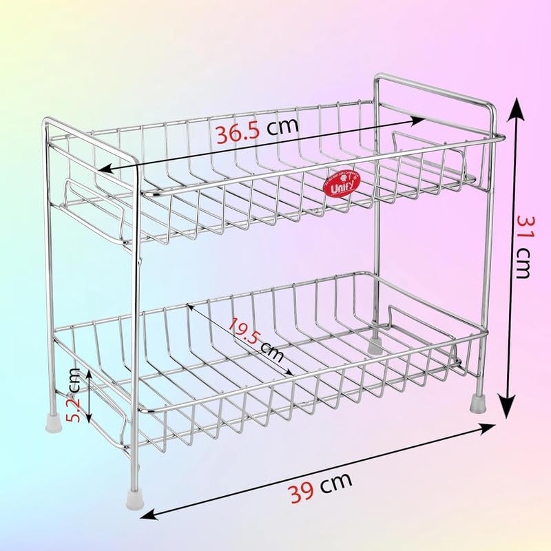 Unify Stainless Steel 3 Tier Kitchen Countertop Spice Container Organizer Rack with Shelf Liner for Kitchen/Cabinet/Pantry/Office (Rectangle), 39L x 19.5B x 50H cm