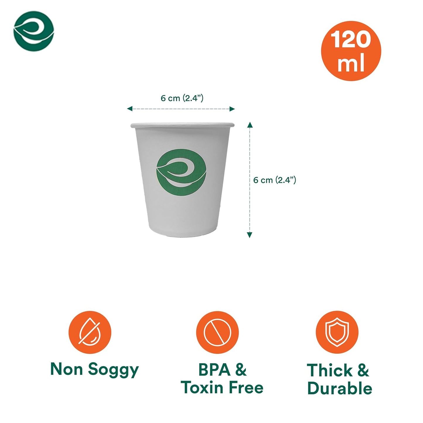 ECO SOUL [120 ml, 100 Count Disposable White Paper Cups| Plastic-Free Aqueous Coated | Eco-Friendly & Biodegradable Cups | Use & Throw Party Glasses | Ideal for Tea, Coffee & Water | 190 GSM