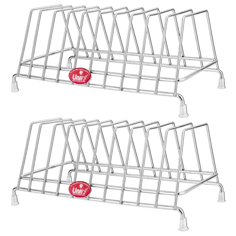 Unify Combo 2 Pieces Stainless Steel Plate Rack, Kitchen Rack, Utensil Rack for Kitchen, Plate Stand for Kitchen Cabinet, Chrome, Silver (8 Sections, Pack of 2)