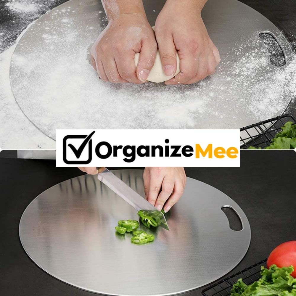 OrganizeMee Chopping Board Stainless Steel Metal Cutting Kitchen,Heavy Duty Choping-Board Vegetable, Meats vegitable Chopper Boards,Safe Durable with Anti-Skid Silicon Pad (New Medium)(31.8CM X 21CM)