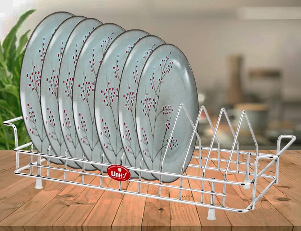 Unify Combo 2 Pieces Stainless Steel Plate Rack, Kitchen Rack, Utensil Rack for Kitchen, Plate Stand for Kitchen Cabinet, Chrome, Silver (8 Sections, Pack of 2)