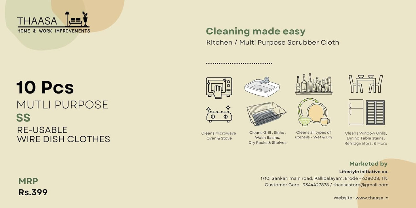 THAASA Multipurpose Wire Dishwashing Rags for Wet and Dry Stainless Steel Scrubber Non-Scratch Wire Dishcloth for Washing Dishes Sinks Counters Easy Rinsing Machine Washable (5)