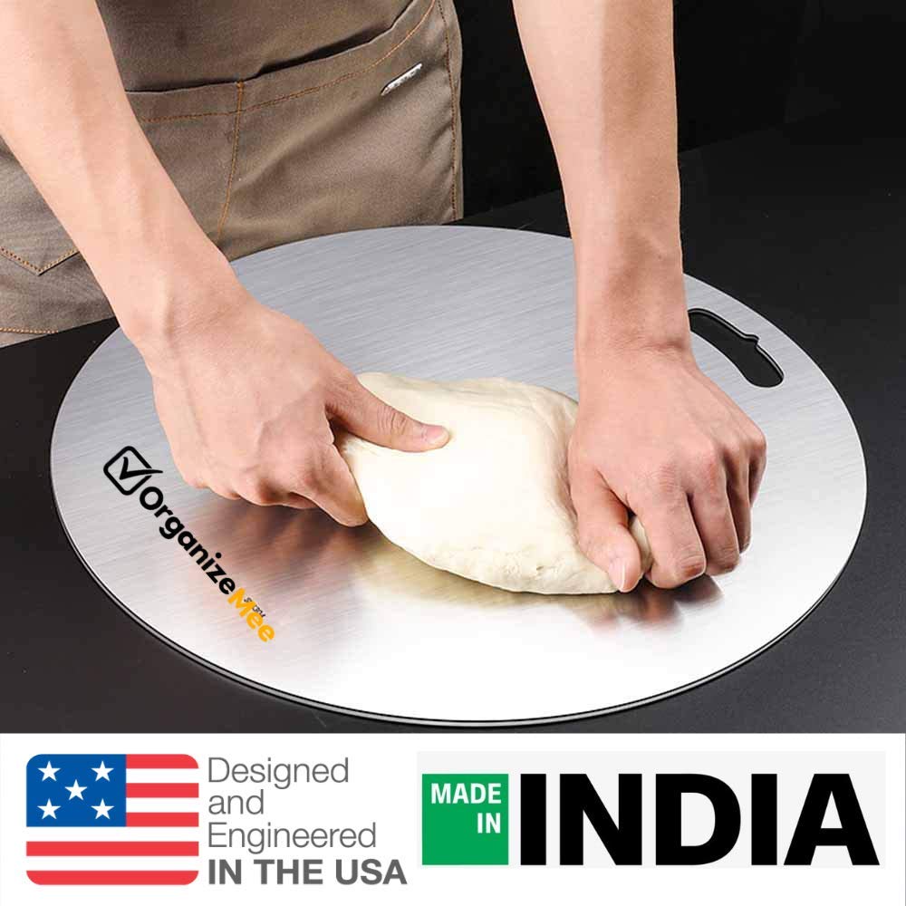 OrganizeMee Chopping Board Stainless Steel Metal Cutting Kitchen,Heavy Duty Choping-Board Vegetable, Meats vegitable Chopper Boards,Safe Durable with Anti-Skid Silicon Pad (New Medium)(31.8CM X 21CM)