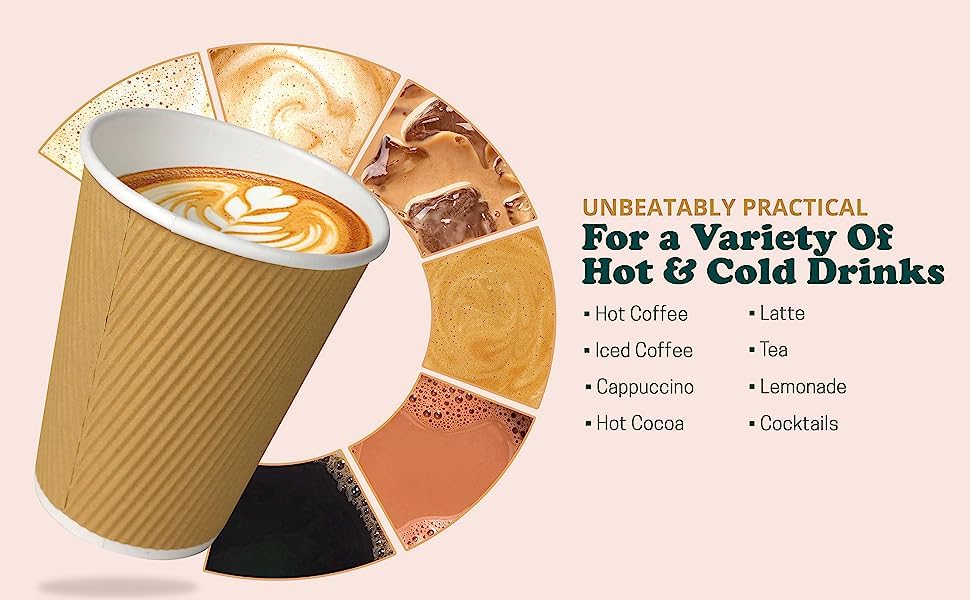 EOS- BUILDING TRUST Ripple Paper Non Slip Cups with Leak Proof & Three Corrugated Layer Ideal for Hot, Cold Hot Coffee/Drinks for Party (200 ml, 50 Pcs, Brown) (50)