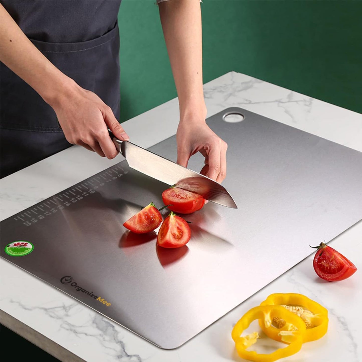 OrganizeMee Chopping Board Stainless Steel Metal Cutting Kitchen,Heavy Duty Choping-Board Vegetable, Meats vegitable Chopper Boards,Safe Durable with Anti-Skid Silicon Pad (New Medium)(31.8CM X 21CM)