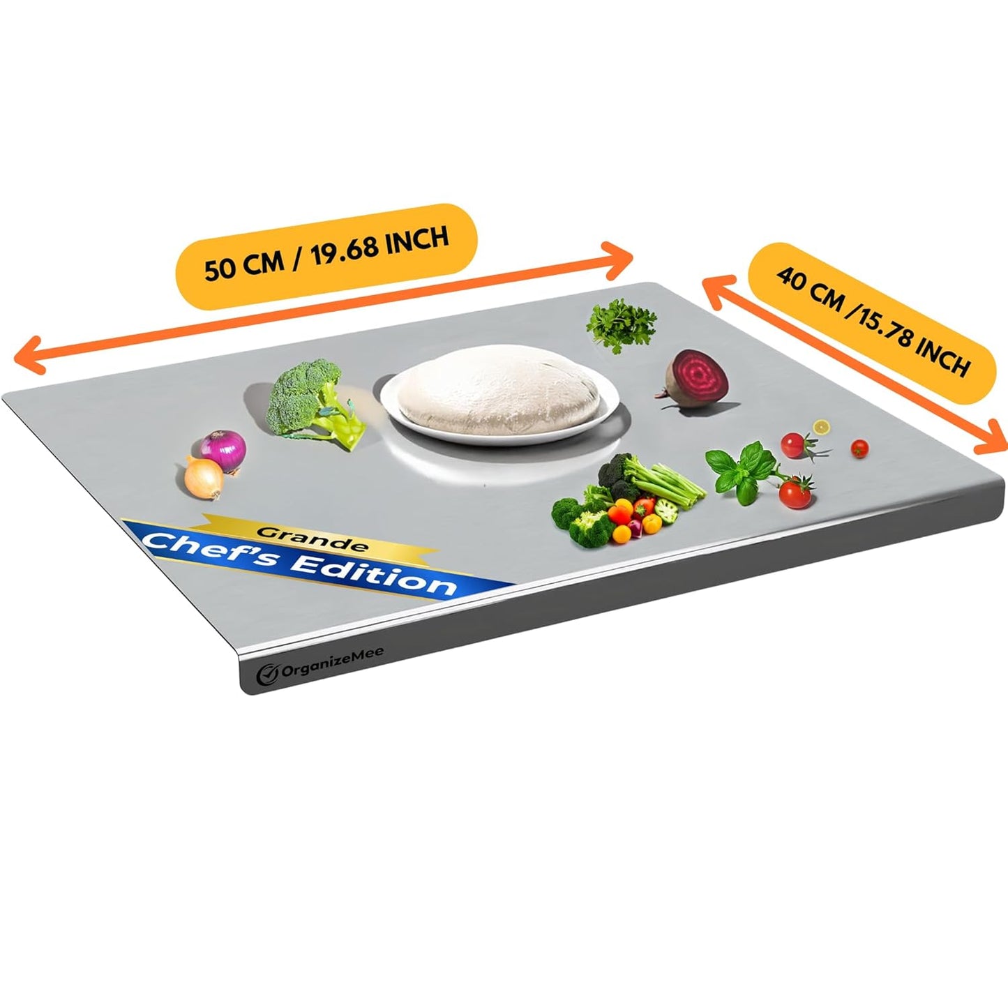 OrganizeMee Chopping Board Stainless Steel Metal Cutting Kitchen,Heavy Duty Choping-Board Vegetable, Meats vegitable Chopper Boards,Safe Durable with Anti-Skid Silicon Pad (New Medium)(31.8CM X 21CM)