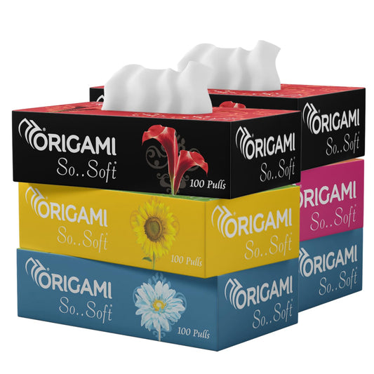Origami 2 Ply Facial Tissue Box | Car Tissue - Pack of 4 (100 Pulls Per Box, 400 Sheets (800 sheets)