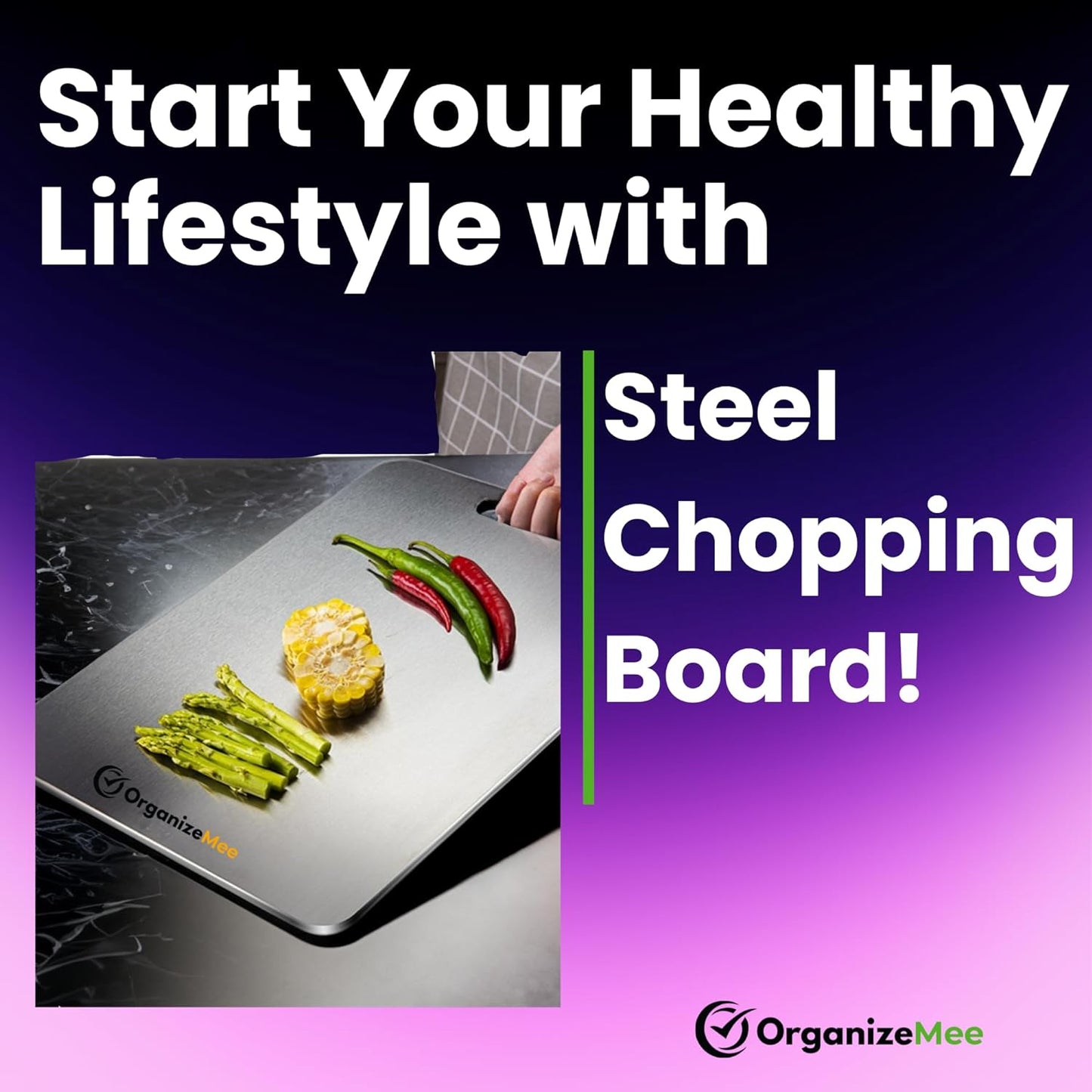 OrganizeMee Chopping Board Stainless Steel Metal Cutting Kitchen,Heavy Duty Choping-Board Vegetable, Meats vegitable Chopper Boards,Safe Durable with Anti-Skid Silicon Pad (New Medium)(31.8CM X 21CM)