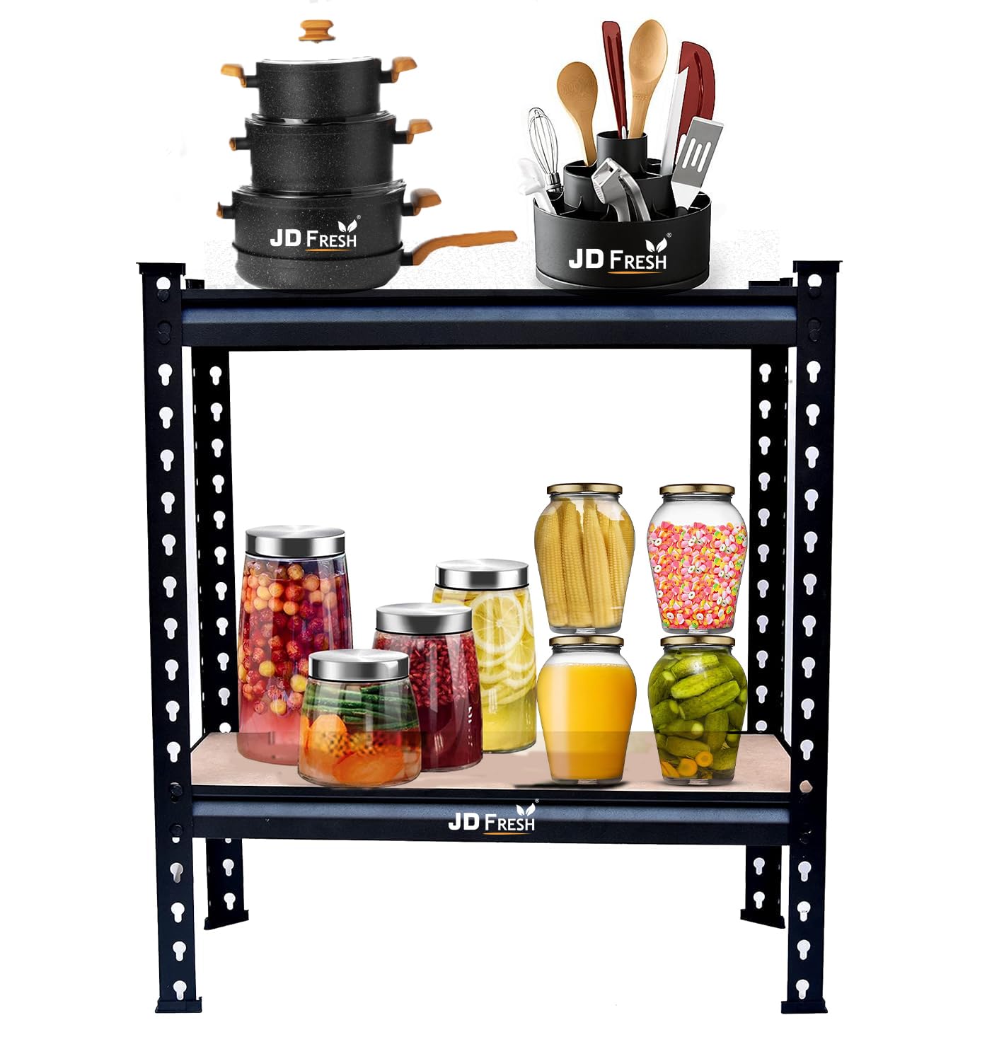 THAASA 5 Tier Boltless Rack for Storage/Adjustable Metal Shelf/Multipurpose Iron Shelves with Wooden Plank/Storage Organizer/Garage Iron Rack(Black)