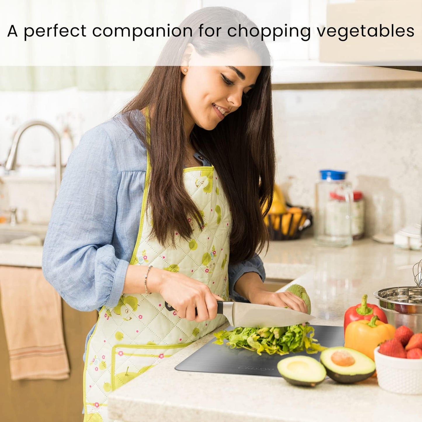 OrganizeMee Chopping Board Stainless Steel Metal Cutting Kitchen,Heavy Duty Choping-Board Vegetable, Meats vegitable Chopper Boards,Safe Durable with Anti-Skid Silicon Pad (New Medium)(31.8CM X 21CM)