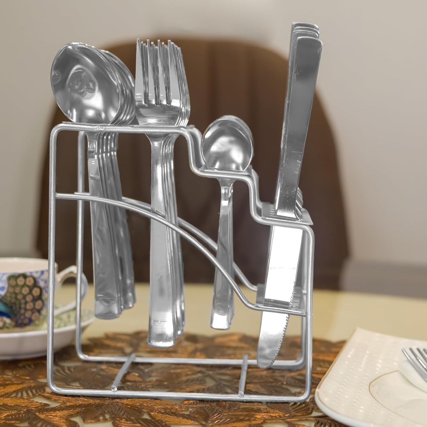 Parage Fantasy Stainless Steel Cutlery Set - Set of 25 (Contains: 6 Table Spoons, 6 Tea Spoons, 6 Forks, 6 Knives, 1 Stand), Silver