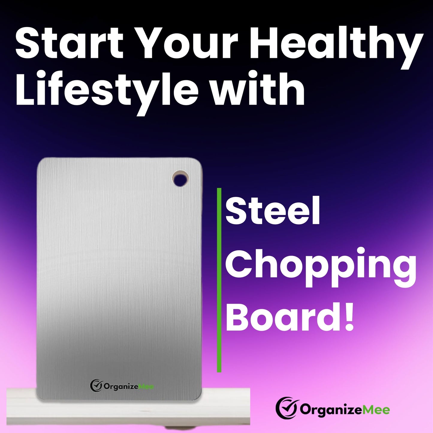 OrganizeMee Chopping Board Stainless Steel Metal Cutting Kitchen,Heavy Duty Choping-Board Vegetable, Meats vegitable Chopper Boards,Safe Durable with Anti-Skid Silicon Pad (New Medium)(31.8CM X 21CM)