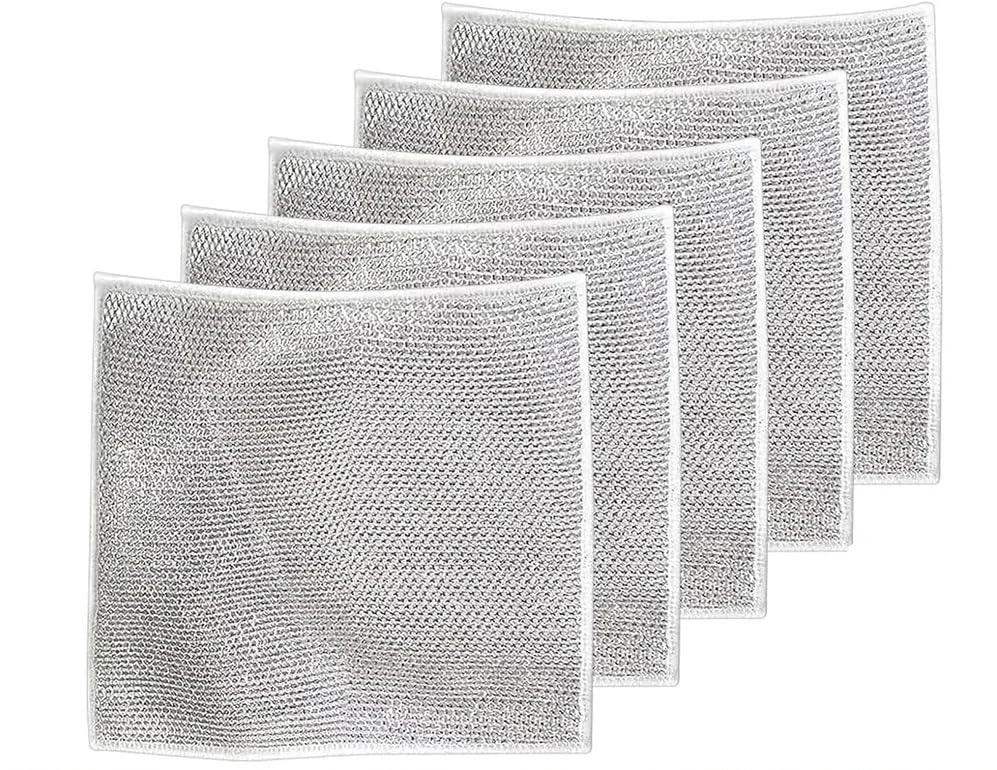 THAASA Multipurpose Wire Dishwashing Rags for Wet and Dry Stainless Steel Scrubber Non-Scratch Wire Dishcloth for Washing Dishes Sinks Counters Easy Rinsing Machine Washable (5)
